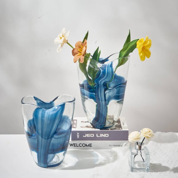 Transparent and blue glass vase