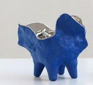 silver and navy ceramic vase