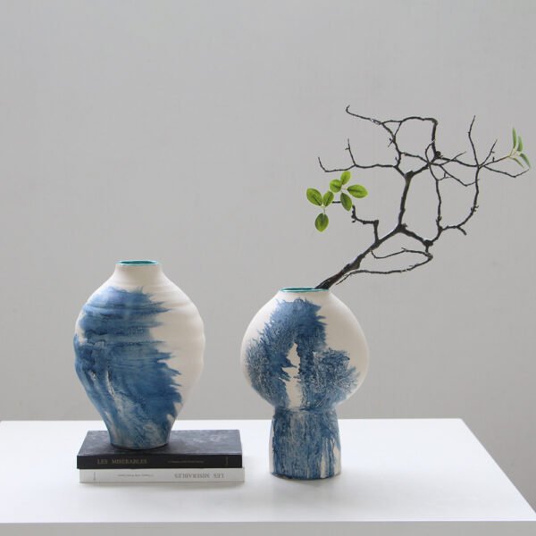 Beige and Navy ceramic vase