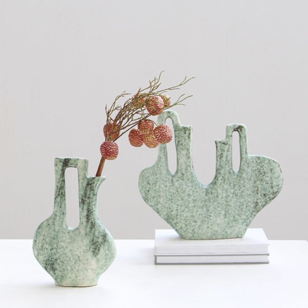 Green and beige vases